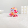 Mini acetate hair claw clip with colorful marble pattern and polished finish for women - Dreamy Rose Pink