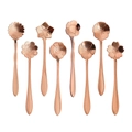 Set of 8 rose gold stainless steel flower-shaped coffee stirring spoons in diverse designs - Rose Gold / 8Pcs Set