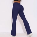 High-waisted navy blue flared yoga pants with scrunch butt lift detail and elastic fit - S / Bottoms / Dark Blue