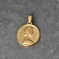 18K gold plated Elizabeth II coin pendant with Roman wheat ear details in titanium steel - B02-Elizabeth II 1998