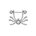 Silver stainless steel spider belly button ring with heart detail on white background - Spider / Silver