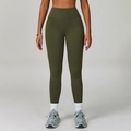 Pantaloni da yoga a vita alta verde militare con controllo addominale per fitness - S / Verde Vite