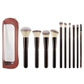 Set di 10 pennelli trucco con manici marroni e custodia coordinata inclusa - Set da 10 Pezzi + Borsa Triangolare / Marrone