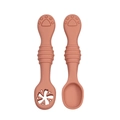 Terracotta baby silicone feeding spoon set with textured cat paw handle and training head - Two-Piece Set / Brick Red