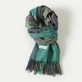 Morandi green plaid blended cashmere scarf with tassels for winter warmth - 200x70cm / Teal