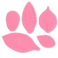 5-piece set of pink silicone leaf veiners for fondant cake decorating and resin craft - Pink