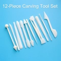 12-piece white plastic sculpting tool set for fondant and clay on blue background - 12pcs White Carving Set