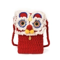 Red crocheted children's crossbody bag with festive lion dance design for Lunar New Year - Red