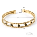 18K gold-plated double-strand cable bangle with five black zircon stones in 304 steel - Five Black Round Stone Style (624-03)