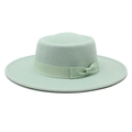Elegant mint green flat top wool felt boater hat with matching ribbon and bow detail - M (56-58cm) / Mint Green