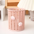Pink cylindrical pen holder with knitted texture and 3D cat paw designs on desk - Pink Cat Paw