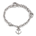 Pulsera de cadena plateada industrial con colgante de ancla y detalles de tuerca hexagonal - Color Acero