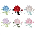Detailed grid of embroidered rose patches in six vibrant colors on white background - Set of 6 Pcs - Rose Mix