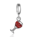 Silver wine glass charm with red crystal inlay for DIY bracelets and jewelry - 5-Red Enamel Wine Glass