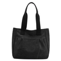 Minimalist black canvas tote bag featuring wide shoulder straps and pleated texture - Black