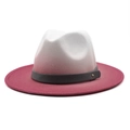 Detail of gradient pink felt fedora with grey leather band and gold metal stud - M (56-58cm) / Gradient Rose Red