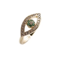 Anello aperto dorato con design malocchio e zirconi cubici verdi e bianchi incastonati - Aperto Regolabile / Zircone Verde