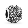 Sparkling silver charm bead with micro-pave round crystals for modular bracelets - Light Blue/Silver