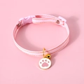 Adjustable pink fabric pet collar with golden bell and paw print charm on pink background - S (17-32cm) / Denim Pink Cat Claw