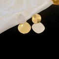 Minimalist gold plated floral stud earrings with white textured round inlay details - Silver Earring Post Enamel Round Asymmetric Studs