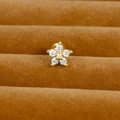 Golden flower stud earring with clear zircon crystals on brown velvet display - Gold (Six Stone Flower Style Y20412-11)