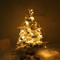 Mini white flocked Christmas tree with blue and silver ornaments and warm LED lights - 45cm Blue Decoration Set With Lights