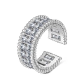 Silver open ring featuring perlée beaded edges and baguette-cut rainbow zircon stones - One Size / Platinum + White