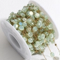 Light green faceted crystal bead chain with 18K gold plated links on white spool - 1m/Bag / Light Gold Green