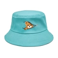 Close-up of bear zipper print and stitch texture on blue cotton bucket hat - M (56-58cm) / Sky Blue