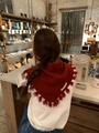Soft red knitted triangle scarf with fringe tassels and a nice moment woven label - One Size / Red