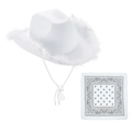 Cappello da cowboy bianco con piume e set di bandana paisley abbinata - Set 2 Pezzi Piume Bianco