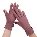 Dusty pink touchscreen gloves with flip finger design and thermal knit material - One Size / Women's Black Label Purple