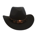 Schwarzer Western-Cowboyhut mit geprägtem Totenkopfband und bronzenem Totenkopf-Detail - Kinder [52-54cm] / Schwarz (Totenkopf)