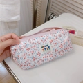 Close-up of small floral cotton pencil case with pink zipper and BEST label detail - Pink Small Floral
