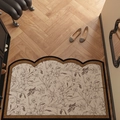 Tappetino semicerchio in pelle PVC con motivo floreale marrone antiscivolo - 50*80cm / Fiori di Manhua Francesi - Irregolare