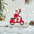 Wooden Santa Claus riding a red scooter Christmas ornament with 12.5cm height detail - Santa Riding Motorcycle