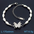 Pulsera de perlas y mariposa plateada para mujer con grabado 18K y cuentas blancas - KB170224-KSP / Pulsera de Plata