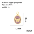 Detailansicht des 18x12mm vergoldeten Schmetterlingsanhängers mit lila Emaille und Maßen - Violetter Schmetterling Emaille Anhänger P03038