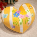 Yellow heart-shaped plush pillow with white stripes, floral patterns and cute butterfly - Abundant Flowers / 40CM