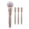 Set de brochas de maquillaje 4 en 1 oro champán con mangos ergonómicos y cerdas suaves - Pincel multifuncional - Bolsa perlada / Champán