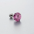 Puce d'oreille en zircon rose avec base en métal argenté et serti griffes classique - Style Zircon Rose Rond (A19-5#) / Pièce Unique