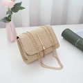 Beige gewebte Umhängetasche mit goldener Kette und elegantem Metallquasten-Dekor - Khaki Lange Quastenschnalle