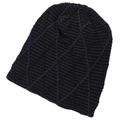 Winter knit beanie with dark blue and black diamond lattice pattern for warmth - Navy Blue