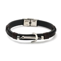 Bracelet ancre pour homme en silicone noir et corde marron avec fermoir en acier inoxydable - Style Ancre Surpiqué Noir Marron (Bracelet en cuir)