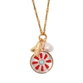 Gold multi-charm necklace with white mother of pearl inlay and baroque pearl pendant - Round Pendant