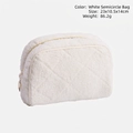 Quilted white teddy fleece cosmetic bag with star charm zipper and 23x10.5x14cm dimensions - White Semi-circle Bag