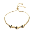 Bracciale a sfere dorate regolabile con cuori neri e lucidi alternati in serie - Nero