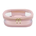 Pink transparent PVC cosmetic bag with gold double zippers and faux leather trim - Oval / Water Pink