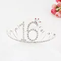 Silver 16th birthday crown headband with white rhinestones and a number 16 motif - 16 Years Old / Silver