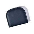 Mini semi-circle coin purse in midnight blue litchi pattern leather with zipper - Black